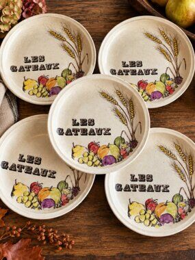 Vintage Gien France Les Gâteaux Holiday Dessert Plates, Set of 5